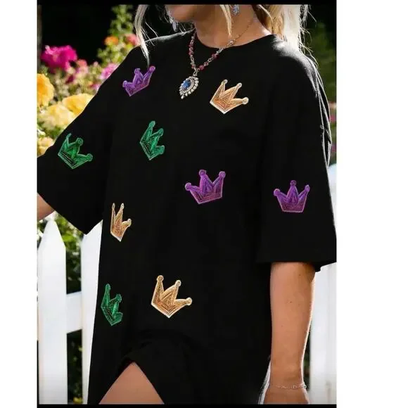 Mardi Gras Crew Neck Oversized Women’s Top NWOT L - Picture 2 of 9